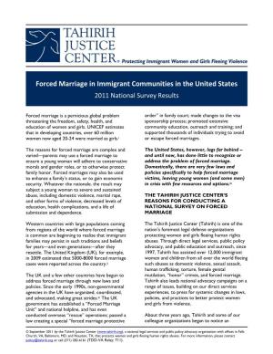 Forced Marriage in Immigrant Communities in the United States