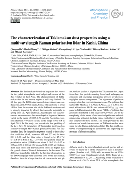 The Characterization of Taklamakan Dust Properties Using a Multiwavelength Raman Polarization Lidar in Kashi, China