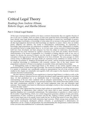 Critical Legal Theory Readings from Andrew Altman, Roberto Unger, and Martha Minow