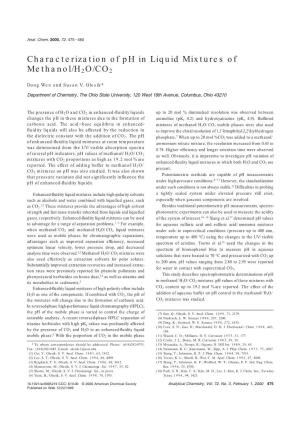 Characterization of Ph in Liquid Mixtures of Methanol/H2O/CO2