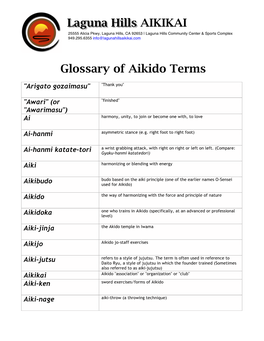 AIKIKAI Laguna Hills Glossary of Aikido Terms