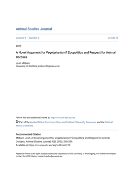 A Novel Argument for Vegetarianism? Zoopolitics and Respect for Animal Corpses