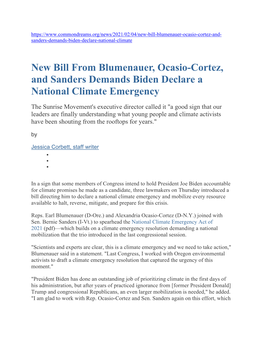 New Bill from Blumenauer, Ocasio-Cortez, and Sanders Demands Biden Declare a National Climate Emergency