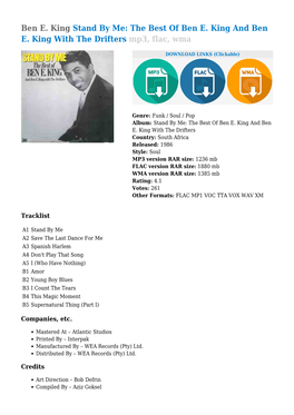Ben E. King Stand by Me: the Best of Ben E