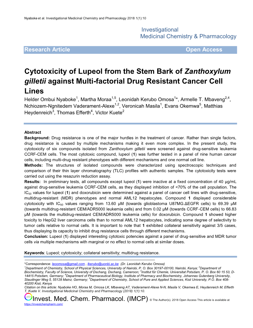 Cytotoxicity of Lupeol from the Stem Bark of Zanthoxylum Gilletii Against