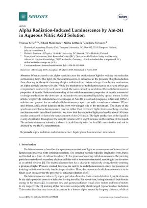 Alpha Radiation-Induced Luminescence by Am-241 in Aqueous Nitric Acid Solution