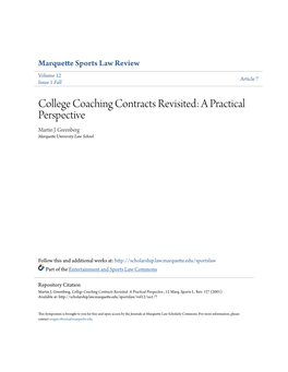 College Coaching Contracts Revisited: a Practical Perspective Martin J