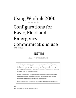 Using Winlink 2000 Configurations for Basic, Field and Emergency