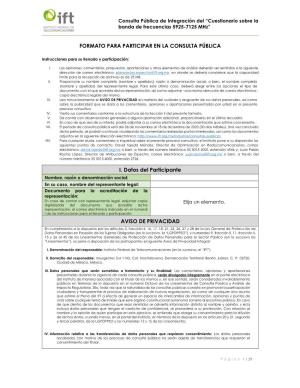 FORMATO PARA PARTICIPAR EN LA CONSULTA PÚBLICA I. Datos Del Participante AVISO DE PRIVACIDAD