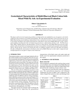 Geotechnical Characteristics of Hubli-Dharwad Black Cotton Soils Mixed with Fly Ash: an Experimental Evaluation