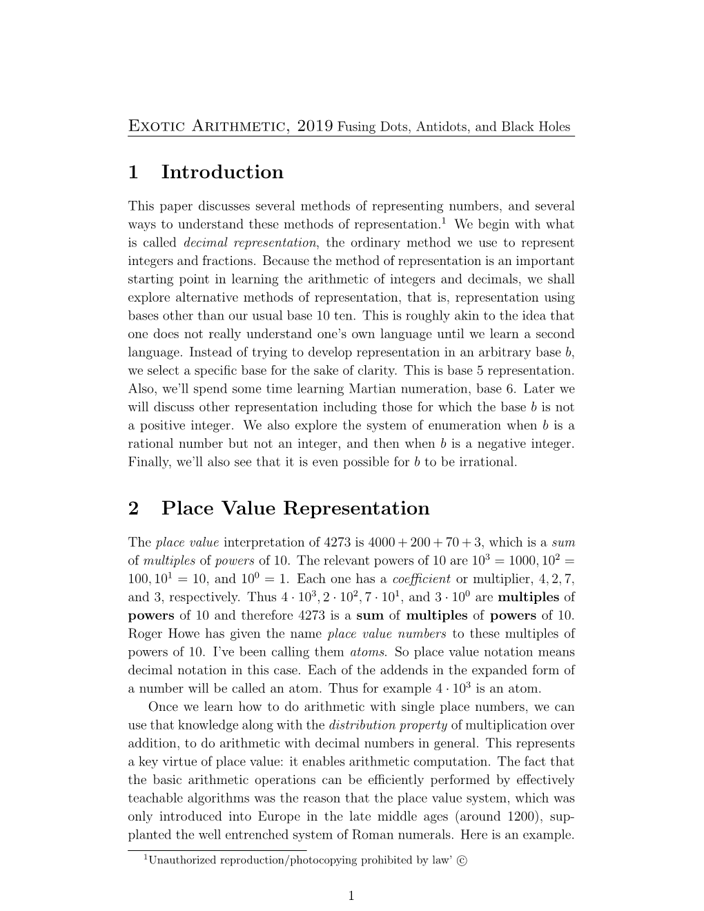 1 Introduction 2 Place Value Representation