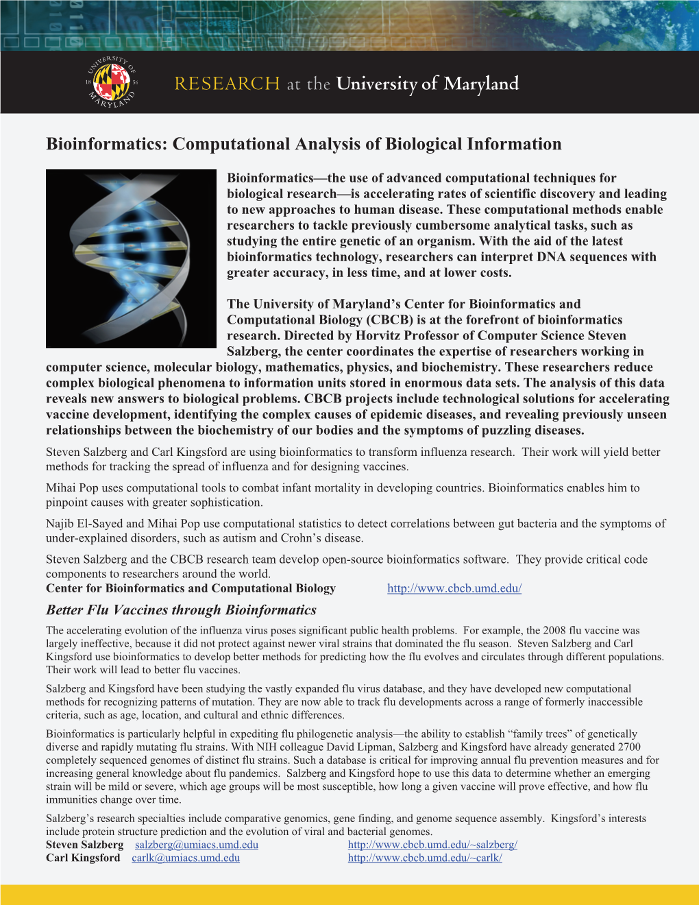 Bioinformatics: Computational Analysis of Biological Information