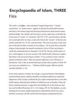 Encyclopaedia of Islam, THREE Fiṭra