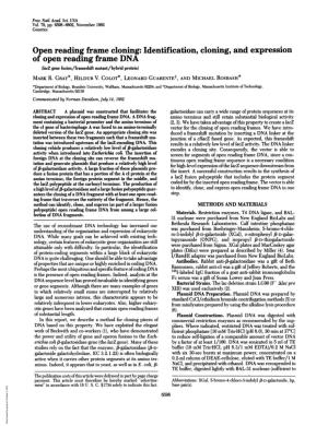 Open Reading Frame Cloning: Identification, Cloning, and Expression of Open Reading Frame DNA (Lacz Gene Fusion/Frameshift Mutant/Hybrid Protein) MARK R