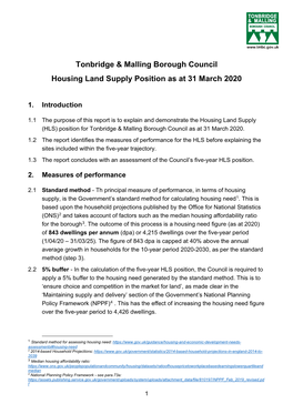Tonbridge & Malling Borough Council Housing Land Supply Position As at 31 March 2020