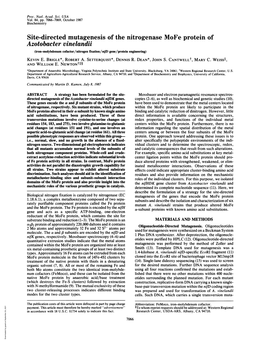 Azotobacter Vinelandii (Iron-Molybdenum Cofactor/Nitrogen Fixation/Nijd Gene/Protein Engineering) KEVIN E