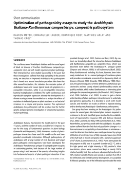 Optimization of Pathogenicity Assays to Study the Arabidopsis Thaliana–Xanthomonas Campestris Pv