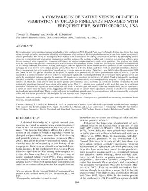 A Comparison of Native Versus Old-Field Vegetation in Upland Pinelands Managed with Frequent Fire, South Georgia, Usa