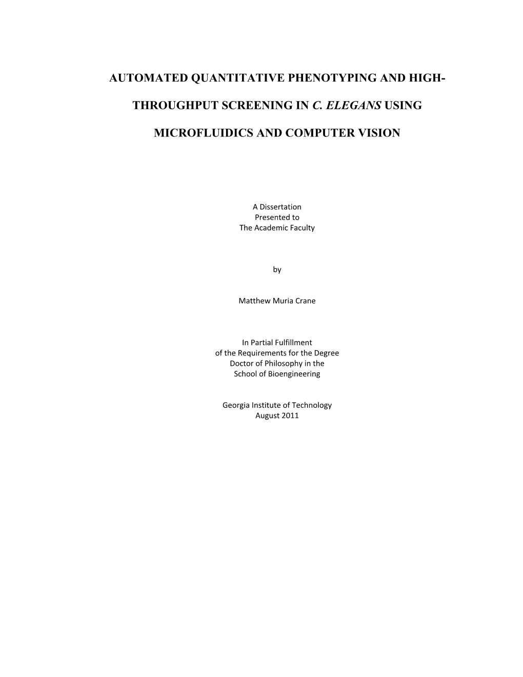 Throughput Screening in C. Elegans Using