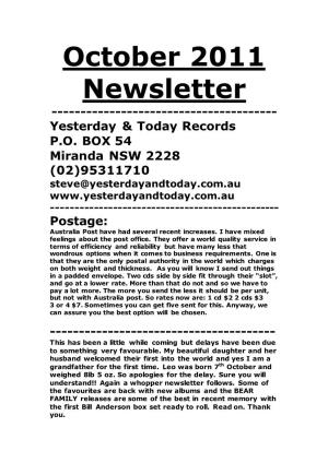 October 2011 Newsletter ------Yesterday & Today Records P.O