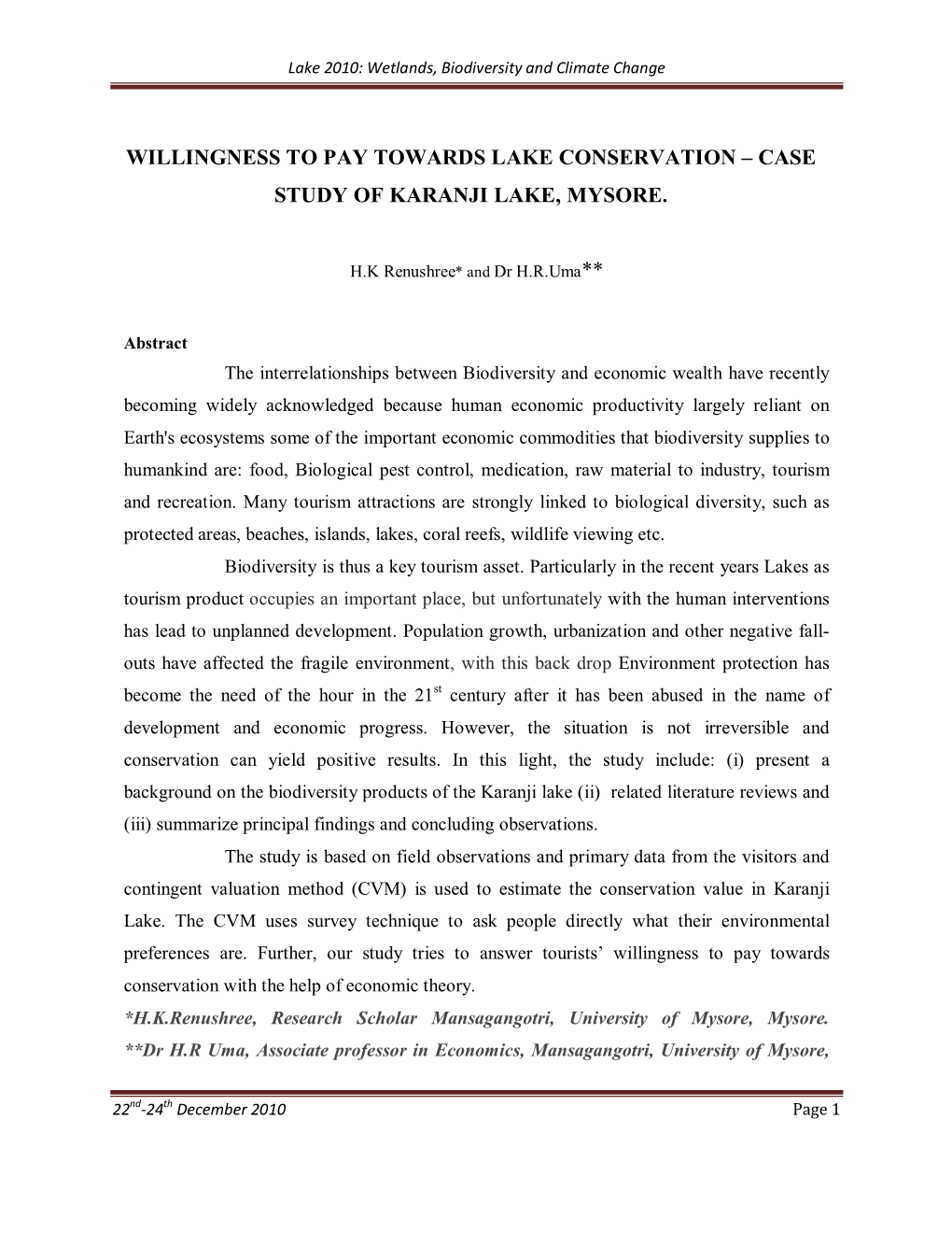 Case Study of Karanji Lake, Mysore