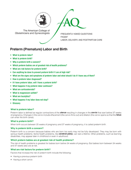 Preterm (Premature) Labor and Birth