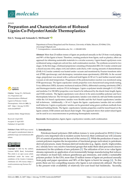Preparation and Characterization of Biobased Lignin-Co-Polyester/Amide Thermoplastics