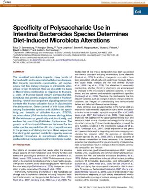 Specificity of Polysaccharide Use in Intestinal Bacteroides Species