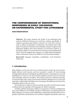 The Comprehension of Derivational Morphemes in Early Childhood: an Experimental Study for Lithuanian
