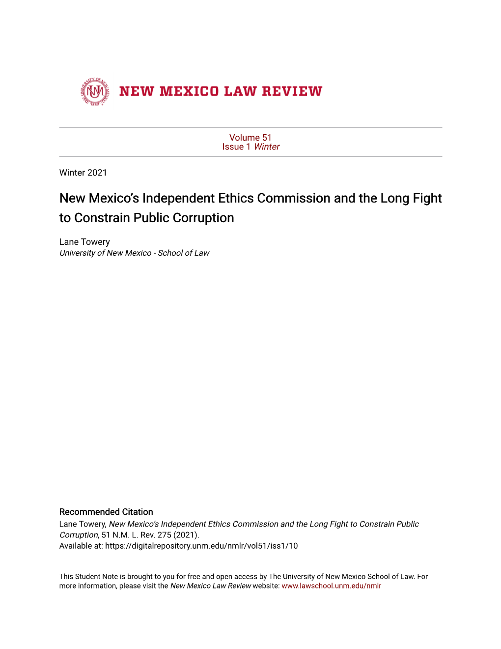 New Mexico's Independent Ethics Commission and the Long Fight To