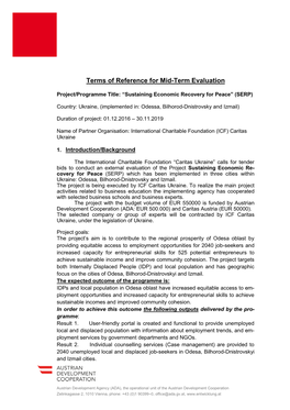 Terms of Reference for Mid-Term Evaluation