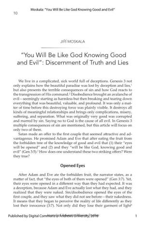 Â•Œyou Will Be Like God Knowing Good and Evilâ•Š: Discernment Of