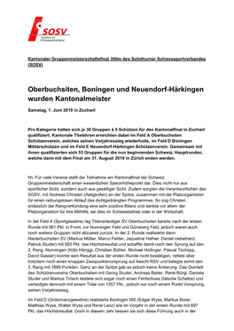 Oberbuchsiten, Boningen Und Neuendorf-Härkingen Wurden Kantonalmeister