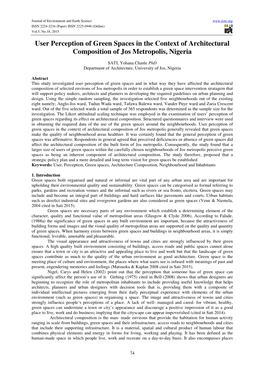 User Perception of Green Spaces in the Context of Architectural Composition of Jos Metropolis, Nigeria