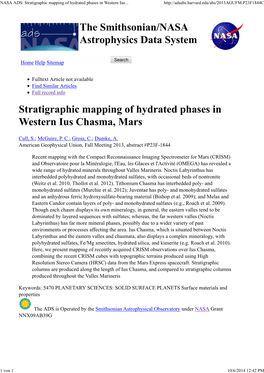 NASA ADS: Stratigraphic Mapping of Hydrated Phases in Western Ius