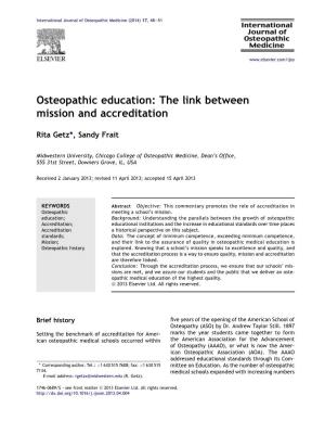 Osteopathic Education: the Link Between Mission and Accreditation