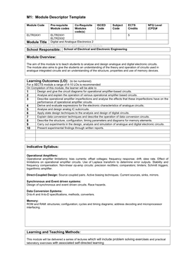 Digital and Analogue Electronics 2 This Header Should Be Repeated on Each Page of the Module School Responsible: School of Electrical and Electronic Engineering