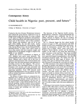 Child Health in Nigeria: Past, Present, and Future*