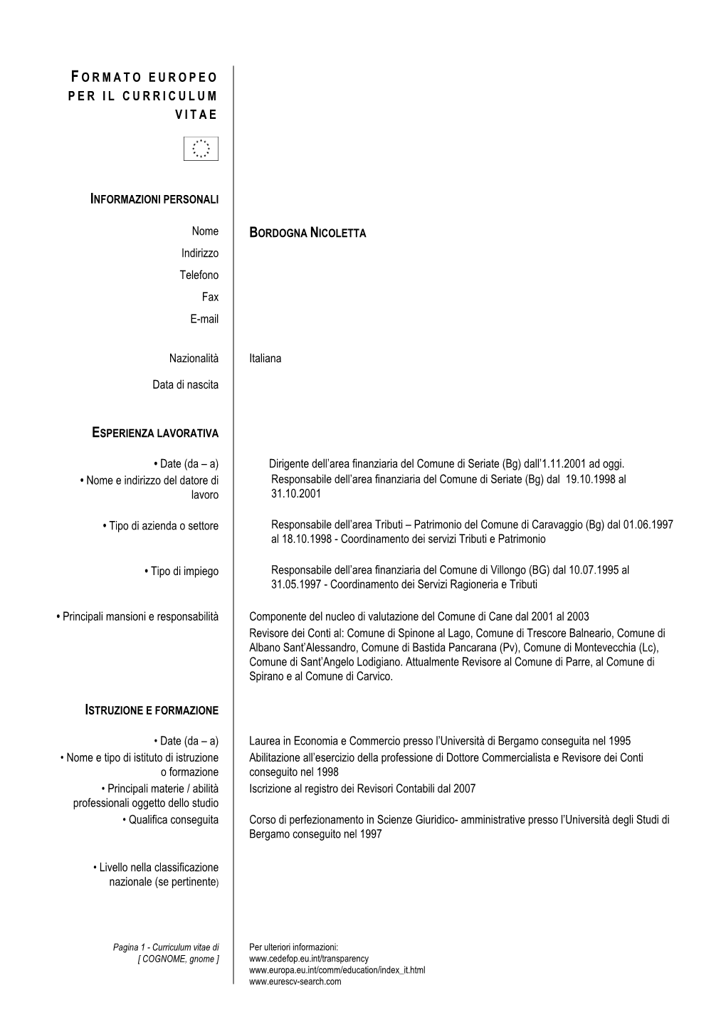 CURRICULUM VITAE Europeo 1