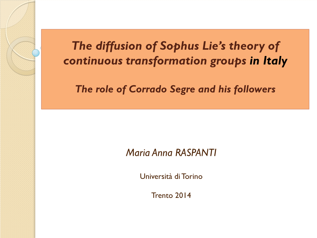 The Diffusion of Sophus Lie's Theory of Continuous Transformation Groups In