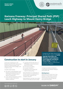 Kwinana Freeway: Principal Shared Path (PSP) Leach Highway to Mount Henry Bridge