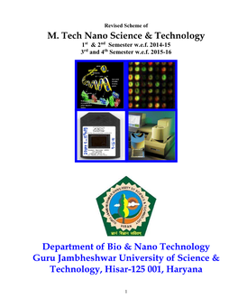 M. Tech Nano Science & Technology Department Of