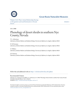 Phenology of Desert Shrubs in Southern Nye County, Nevada T