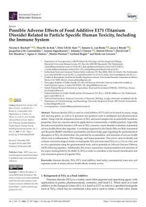 Possible Adverse Effects of Food Additive E171 (Titanium Dioxide) Related to Particle Speciﬁc Human Toxicity, Including the Immune System