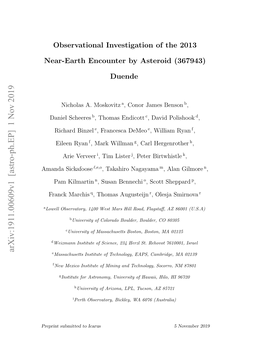 Observational Investigation of the 2013 Near-Earth Encounter By