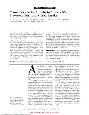 Crossed Cerebellar Atrophy in Patients with Precocious Destructive Brain Insults