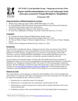 Report and Recommendations on Cycad Aulacaspis Scale, Aulacaspis Yasumatsui Takagi (Hemiptera: Diaspididae)