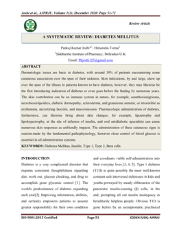 A Systematic Review: Diabetes Mellitus