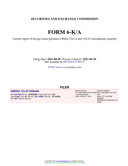 ENERGY CO of PARANA Form 6-K/A Current Event Report Filed