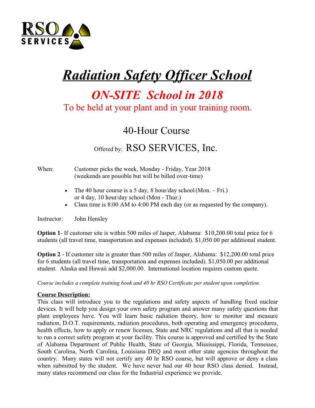 Radiation Safety Officer Training